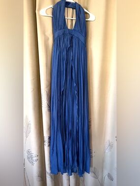 Lulu's Vibrant Blue Grecian-style Maxi Dress with Halter Neckline